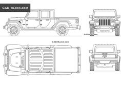 the front and back view of a jeep