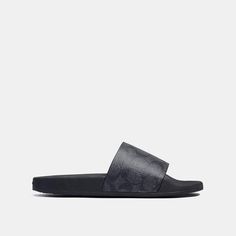 These laidback sporty slides are crafted in our Signature canvas. The contoured footbed and rubber sole provide all-day comfort. | Coach Udele Sport Slide Sandal In Signature Canvas - Women's Size 11 - Charcoal/black Coach Slides, Shoe Rotation, Sling Bag Mini, Coach Sandals, Women Slides, Black Slides, Signature Canvas, Charcoal Black, Slide In