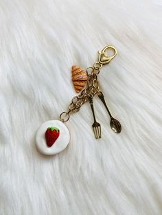 New strawberry scone zipper pull bag charm Backpack Accessories Keychain, Embroidery Charms, Bag Charms Aesthetic, Classy Keychain, Strawberry Scone, Italian Minimalism, Strawberry Keychain, Everyday Bag Essentials