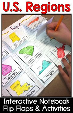 the u s regions interactive notebook flip flops and activities for students to practice their writing skills