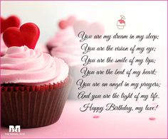 cupcakes with pink frosting and hearts on them are shown in this birthday card