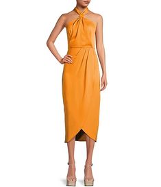 Formal Bridesmaid & Wedding Party Dresses | Dillard's Spring Satin Draped Evening Dress, Spring Pre-draped Evening Dress, Spring Evening Dress With Draped Style, Spring Pre-draped Midi Dress, Fall Silk Sleeveless Midi Dress, Spring Season Pre-draped Midi Dress, Spring Draped Satin Midi Dress, Pre-draped Silk Midi Dress For Spring, Silk Draped Spring Dress