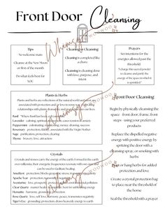 Front Door Cleansing Grimoire Page - 1 downloadable pdf file (downloaded pdf will not have watermarks) Door Cleansing Ritual, Front Door Cleansing Ritual, Front Door Protection, Cleansing House, Spiritual Remedies, Altar Offerings, Feng Shui Front Door, Kitchen Witchcraft, Cleansing Meditation