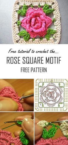 crochet rose square motif free pattern with instructions to make it easy and beautiful