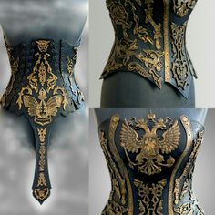 Corpetto nero e dorato Matric Dance, Fair Outfits, Fashion Design Patterns, Fancy Jewelry, Bustiers, Corsets, Larp, Leather Working