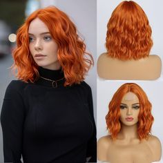 PRICES MAY VARY. Unique Style:short Bob Wigs Middle Part, Looks More Natural And Fluffy,medium Length Loose Wavy Wigs.unique Similar Design Makes The Hairline More Realistic, And You Can Clearly See Mesh Like Features On The Artificial Scalp.choose Between Daily And Cosplay Styles.just Different Colors. Premium Material: Made of high quality synthetic heat resistant fiber which is the best fiber material for wig, which enable the wig long term use, look natural and touch soft,easy to comb,minimu Orange Bob, Witch Costume Diy, Colorful Costume, Bob Wavy, Wig Curly, Wavy Wigs, Pastel Orange, Wavy Wig, Red Wigs