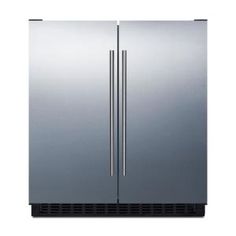 a stainless steel double door refrigerator freezer