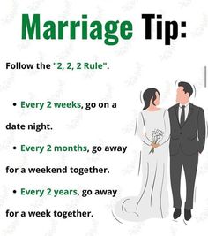 a man and woman standing next to each other in front of a sign that says marriage tip