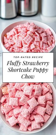 Image for Fluffy Strawberry Shortcake Puppy Chow Strawberry Shortcake Puppy Chow, Strawberry Puppy Chow, Quick Strawberry Shortcake, Kid Snack Ideas, Strawberry Shortcake Aesthetic, Shortcake Recipes, Resep Vegan, Valentines Party Food, Valentines Desserts