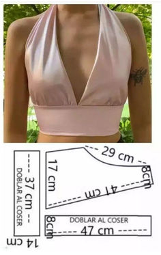 an image of a woman's top with measurements for the back and side view