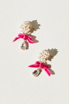 Oooh la la! Say hello to our Velvet Bow and Pearl Drop Earrings in Pink. Featuring a cluster of delicate pearls at the stud and a dangling crystal teardrop, these lightweight earrings are the perfect mix of elegance and fun. The beautiful pink velvet bow adds a playful twist to this classic accessory. White Teardrop Cluster Earrings For Party, Feminine Teardrop Earrings For Party, Fairytale Party, Girls Holiday Dresses, Mens Holiday, Bow Shop, Earrings Pink, Lightweight Earrings, Velvet Bow