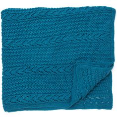 a blue knitted blanket on a white background