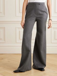 LORO PIANA Cashmere flared pants | NET-A-PORTER Elegant Wide Leg Wool Pants, Elegant Full Length Cashmere Pants, Luxury Wool Wide Leg Dress Pants, Elegant Wool Wide-leg Pants, Elegant Wool Wide Leg Business Casual Pants, Elegant Wide Leg Wool Bottoms, Elegant Wool Wide Leg Pants For Business Casual, Chic Wool Wide Leg Pants With Welt Pockets, Timeless Wide Leg Dress Pants For Office