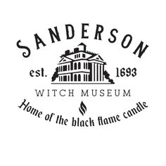 the logo for sanders witch museum, home of the black flame centre in san francisco