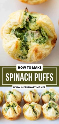 spinach puffs with text overlay that says how to make spinach puffs