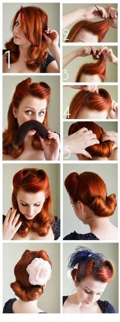 Cabelo Pin Up, Victory Roll, Retro Hairstyles Tutorial, Sanggul Modern, Vintage Updo, Vintage Hairstyles Tutorial, 1940s Hairstyles, Victory Rolls