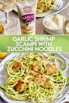 garlic shrimp scamp with zucchini noodles on a plate