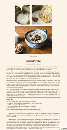 the recipe for english porridge is shown