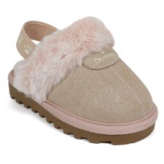 Get your little one ready for their first steps with the BEARPAW Toddler Rebecca Suede Slippers with Sheepskin. These adorable and stylish toddler slippers are designed with comfort and support in mind. Crafted from high-quality leather for durability and style, they feature a cozy faux fur lining, ensuring optimal breathability for your baby's delicate feet. With their non-skid rubber sole, these slippers provide excellent traction and stability, reducing the risk of slips and falls. The elasti Toddler Rain Boots, Toddler Slippers, Suede Slippers, Slip And Fall, Round Toe Heels, Rose Gold Glitter, Size 4t, Suede Shoes