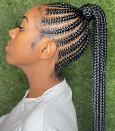 Feed-In Braids to High Ponytail Cornrows To Ponytail, Hair Braid Into Ponytail, Cornrows Into Ponytail, High Ponytail Hairstyles For Black Women, Braids Into Ponytail, Feed In Braids Ponytail, Hairdo Ideas, Feed In Ponytail