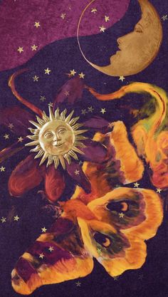 the sun and moon are depicted in this painting