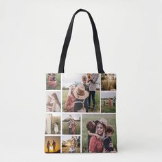 a tote bag with multiple photos on it