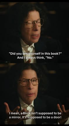 an older woman in glasses and a suit with the caption, did you see yourself in this book? and i always think no