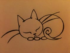 a drawing of a cat sleeping on top of a white sheet that says miss kitty