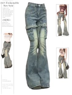 Women Y2k Cargo Flare Jeans Harajuku Baggy Denim Trousers Aesthetic Jean Pants Vintage Japanese Trousers Aesthetic, Trashy Clothes, Japanese 2000s, Y2k Bottoms, Y2k Low Rise Jeans, 2000s Jeans, Trashy Outfits, 2000s Style, Baggy Denim