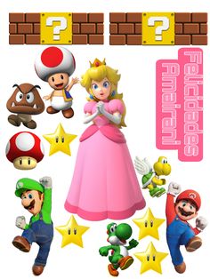 the mario bros character is surrounded by other characters