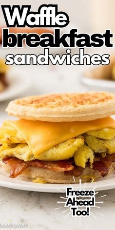 Love using frozen waffles as "buns" for this breakfast sandwich! The syrup drizzle sends this bacon, egg and cheese over the top!