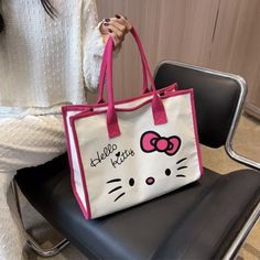 Hello Kitty Anime Cartoon Pink Lined Large Capacity Corduroy Canvas Tote Bag  | eBay Kitty Anime, Painting Night, Kitty Items, Hello Kitty Bag, Painted Tote, Merchandise Bags, Hello Kitty Items, Night Painting, Anime Cartoon