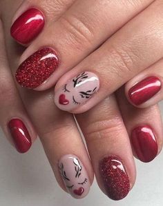 Red Nails Glitter, Short Nail, Red Nail, Short Nail Designs, Christmas Nail Designs