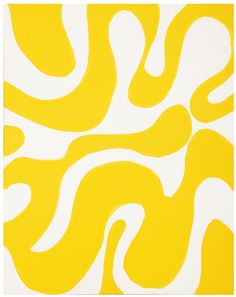 a yellow and white abstract painting with wavy lines