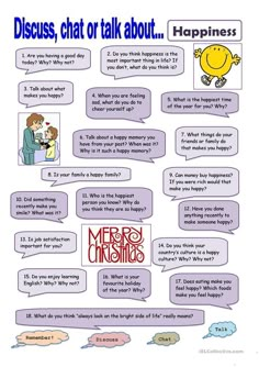 a poster with some words on it that says discuss, chat or talk about happiness