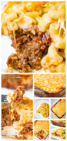 a collage of photos showing different types of pasta and cheese casserole dishes