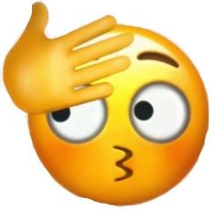 an emoticive smiley face with one hand on the other's head and eyes