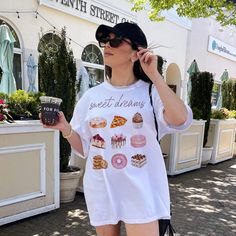 FEATURED LISTINGS: Sea Shell Shirt: https://eonniapparel.etsy.com/listing/1721142351 Strawberry Shirt: https://eonniapparel.etsy.com/listing/1664072792 This t-shirt would be an awesome gift for those who enjoy baking or dessert in general, The cute baked goods/pastry design is sure to bring a smile to any sweet tooth's face. SHIRT (Fruit of the Loom 3930R): - Lightweight tee perfect for a hot and humid climate - 5 oz./yd², pre-shrunk 100% cotton - Seamless 1x1 ribbed collar - Shoulder-to-shoulde Cute Baked Goods, Cupcake Shirt, Butter Toast, Donut Shirt, Pastry Design, Strawberry Shirt, Food Shirt, Dessert Food, Sunday Brunch