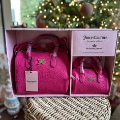 New Juicy Couture Hot Pink Hand Bag Purse Crossbody Mommy & Me Matching Gift Box Christmas Or Valentines Day Big One Measures 9" Wide X 8" Tall X 4" Width Baby One Measures 6" X 5" X 3" Zipper Closure Top Handle Adjustable Crossbody Straps Keywords Target, Target Bullseye, Target Dollar Spot, Pinkmas, Home Goods, Tj Maxx, Ross, Christmas, Holiday Gift, Snowflakes, Cupcake And Cashmere, Hearth And Hand, Studio Mcgee, Tik Tok, Barbie, Tree, Reindeer, Gingerbread Man House, Ornament Mug Garland Nut Tj Maxx Purses, Barbie Tree, Pink Hand Bag, Man House, Expensive Purses, Bullseye Target, Hot Pink Bag, Velour Bag, Target Bullseye