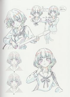 an anime character's sketches are shown in the book, which is about how to draw