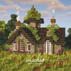 an image of a house in the middle of flowers