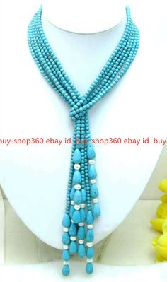 Store Categories Store Categories Earrings Necklaces & Pendants Bracelet Ring Jewelry Set Couple Necklace Brooches Auction goods Other Charming 3 Strands 4mm Blue Turquoise Gemstone 5-6mm Pearl Necklace Long 50'' Product Description Style: Necklace Size:4 mm Quantity: 3 Strands Length:50 " Condition: New If you want to buy more , please contact us . Thanks ! &&&&: Sale the items does not include box.       Payment We accept only PayPal payment. A non-payment dispute will be opened if full paymen Pearl Necklace Long, Set Couple, Long Pearl Necklaces, Couple Necklaces, Necklace Long, Pendant Bracelet, Necklace Sizes, Turquoise Gemstone, Blue Turquoise