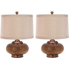 a pair of lamps sitting next to each other