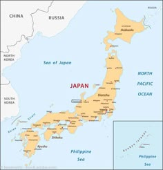 a map of japan with the capital and major cities