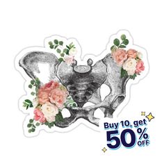 a sticker with flowers on it that says buy 10 get 50 % off