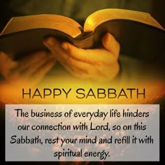 a person reading a book with the words happy sabath