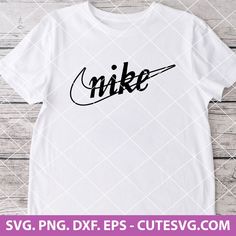 a white shirt with the word nike in black on it and a pink ribbon around the neck