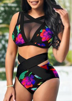 Size:XL;Size:XXL;Color:Multi Color;Color Scheme:Multi Color;Package Contents:1 X Bra , 1 X Panty;Season:Summer;Decoration:Cross Strap & Criss Cross Back;Occasion:Sport;Pattern Type:Floral;Washing Instructions:Hand Wash;Composition:82% Polyester, 18% Spandex;Strap Style:Unadjustable;Pad Style:Removable;Bra Style:Padded;Support:Wire Free;Waist Type:High Waist;Bottom Type:Panty; Swimsuits Outfits, Beachwear Fashion, Cute Bathing Suits, Beachwear For Women, Bra Styles, Swimwear Fashion, Nail Art Design, Criss Cross, Bathing Suits