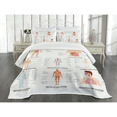 an image of a bed with medical diagrams on it