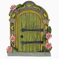 PRICES MAY VARY. Fairy Garden Door: Green in color, match most of the natural fairy garden, tree trunk, plants pot, decorated with pink flower, add a magical free tou your miniature fairy garden. Outdoor MIniature Garden door H: 5" w: 4.5", made of durable resin, come with back tooth hanger, can be hung indoor/outdoor. Miniature Fairy Garden Doors, green fairy door to start your creat your Fairy Garden and magic world, invite more gnomes to your fairy gardens. Mystical Green Door is hand painted Fairy Garden Outdoor, Opening Fairy Doors, Kids Fairy Garden, Fairy House Kit, Diy Fairy Door, Fairy Doors On Trees, Tooth Fairy Doors, Fairy Garden Doors, Wall Outdoor